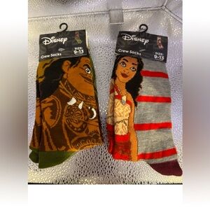 Disney Moana And Maui Crew Sock Set Of Two Unisex One Size 9-13